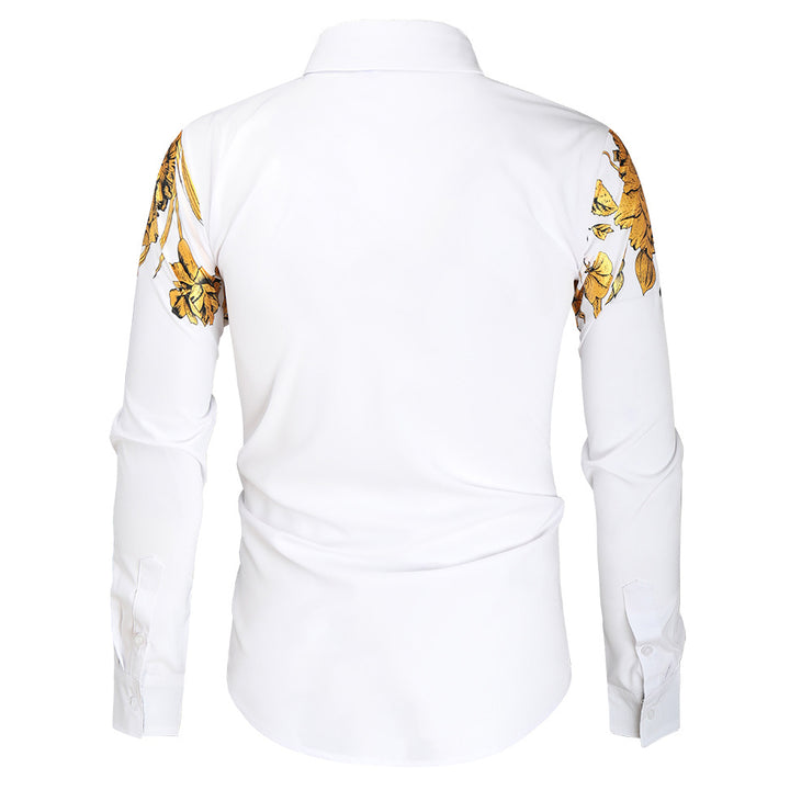 Herrer Blomstret Broderet Skjorte Stilla