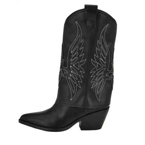 Femme Western-stil cowboy-støvler med dekorativt vinger-design Stilla