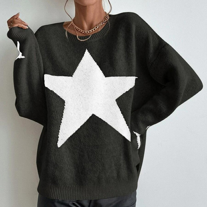 Dame grovstrik pullover med iøjnefaldende stjernemønster Stilla