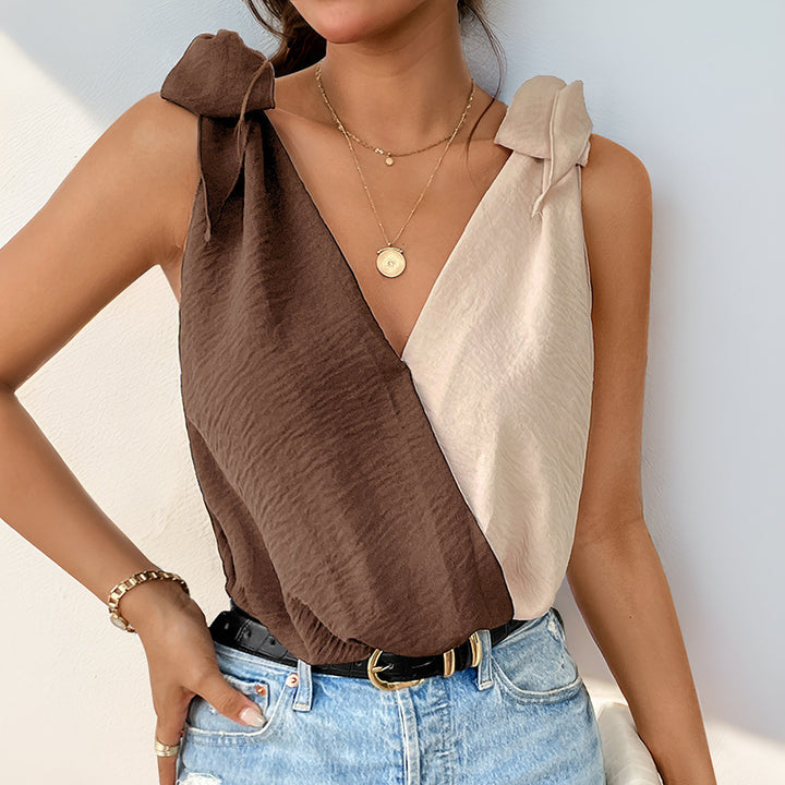 Dame asymmetrisk bindeskulderbluse Stilla