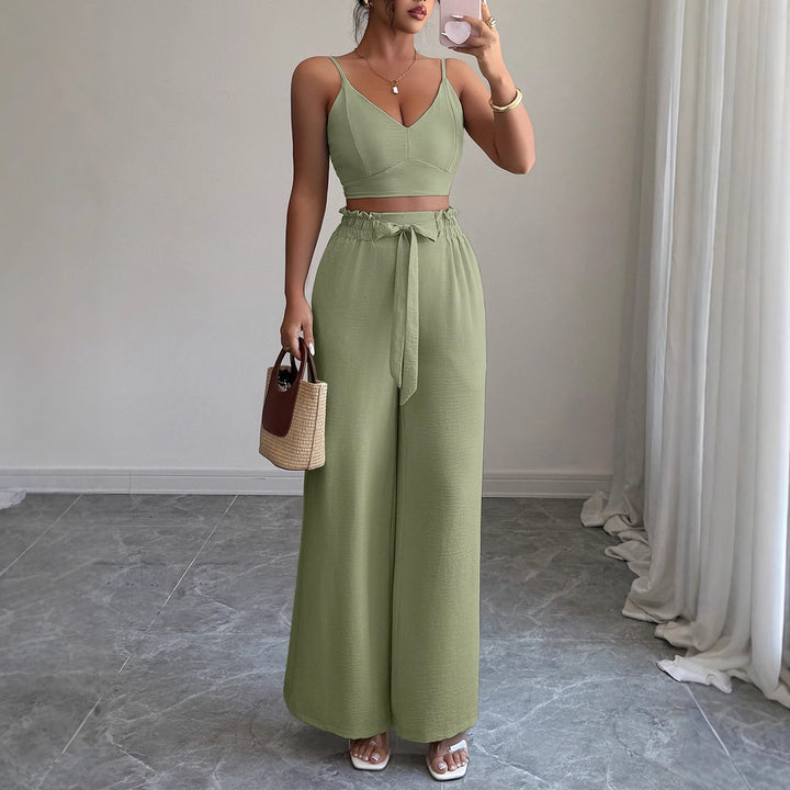 Dame Højskåret Crop-Top og brede Bukser Sæt Stilla