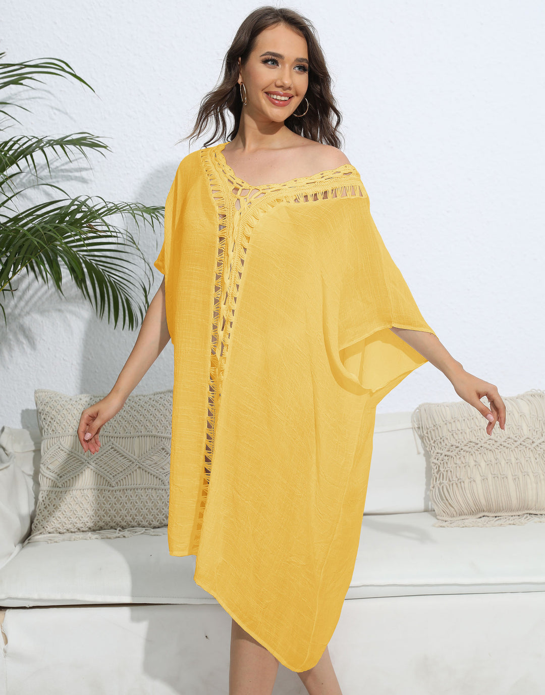 Dame luftig kaftan med kunstnerisk huldesign Stilla