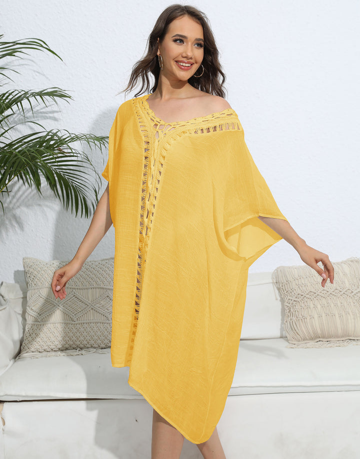 Dame luftig kaftan med kunstnerisk huldesign Stilla