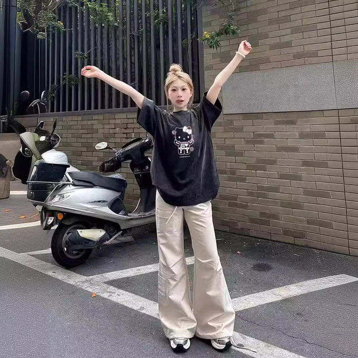 Damer Oversized T-shirt med kærlig cartoon-design Stilla