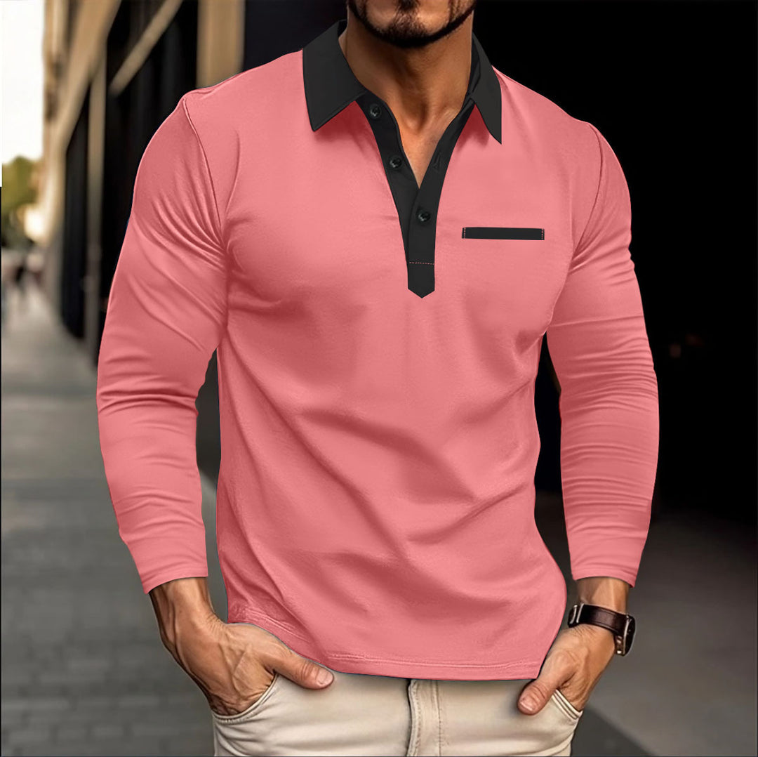 Herre Langærmet Polo T-shirt med moderne kontrastkrave og praktisk brystlomme Stilla