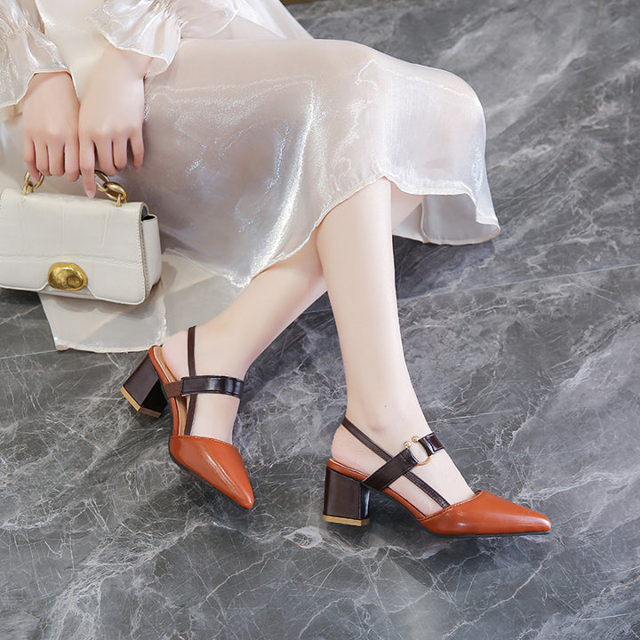 Dame Slingback Pumps med spids tåområde og elegant blokhæl Stilla