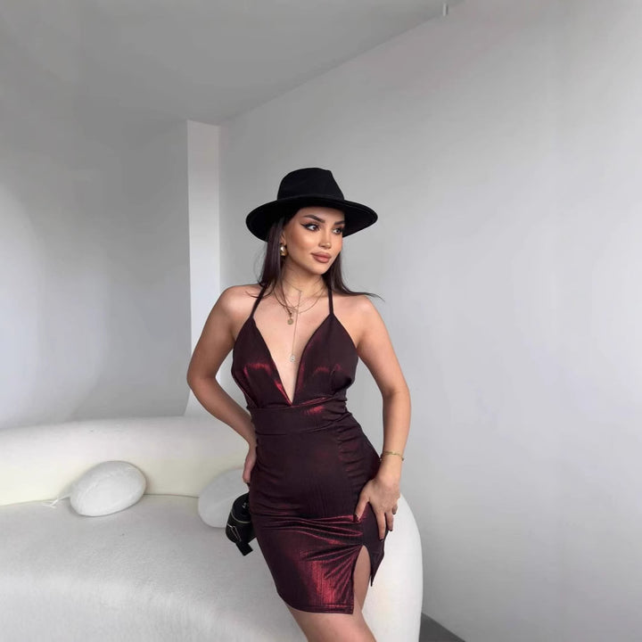 Dame Bodycon Halsband Mini Kjole Stilla