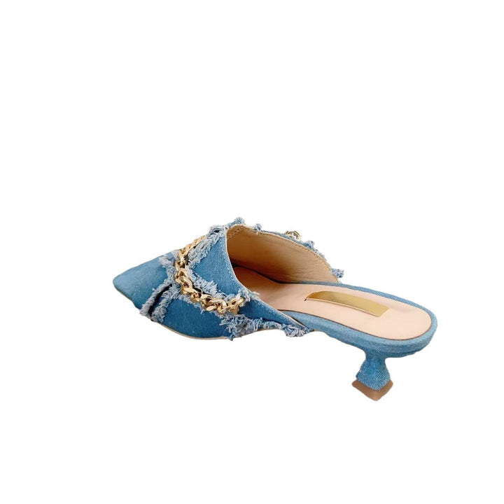 Femme Distressed Denim Slide Sandaler med kædeaccent Stilla