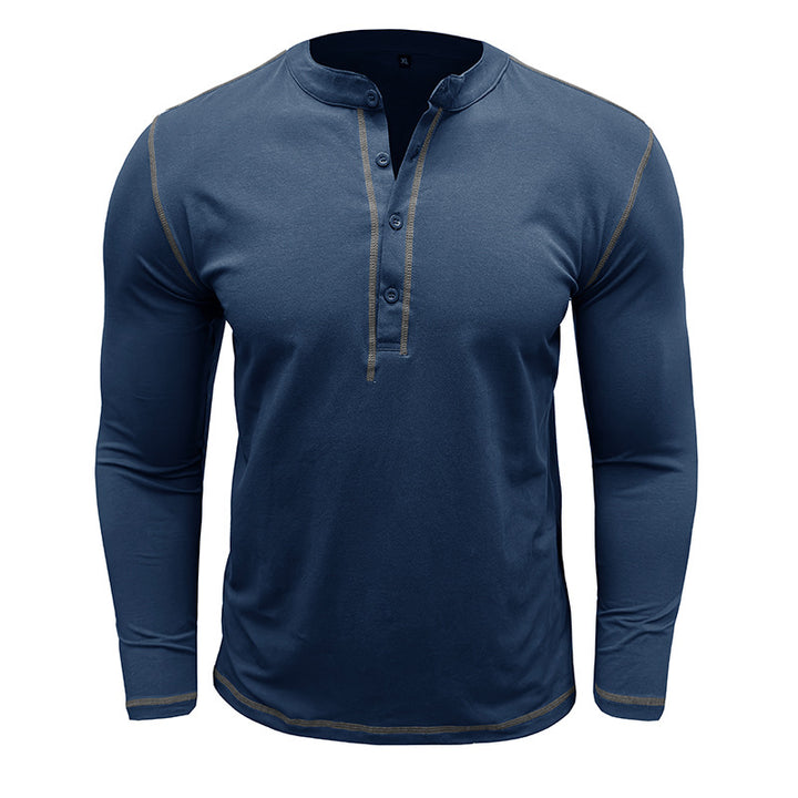 Herrer Langærmet Henley Shirt med åndbart stof og elegant knaplukning Stilla