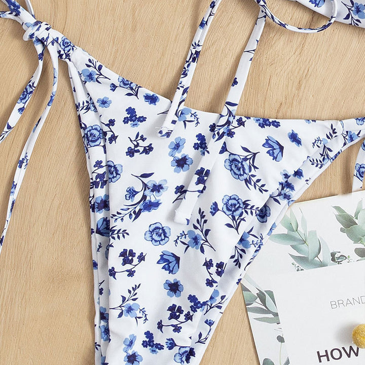 Dame bikini med florale accenter og justerbare bindebånd Skovae