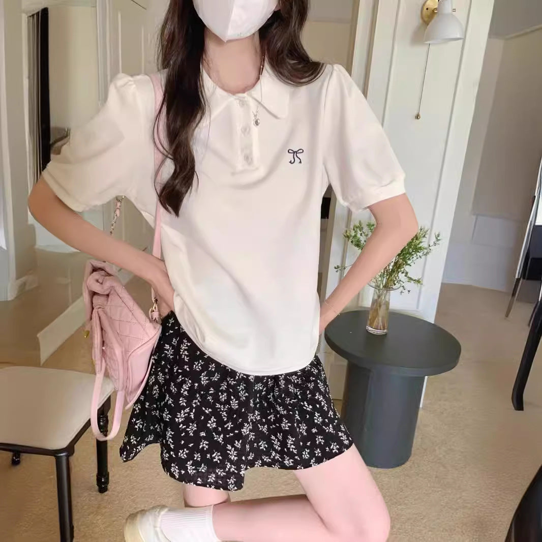 Dame Kortærmet Polo-Shirt med stilfulde Puffærmer Stilla