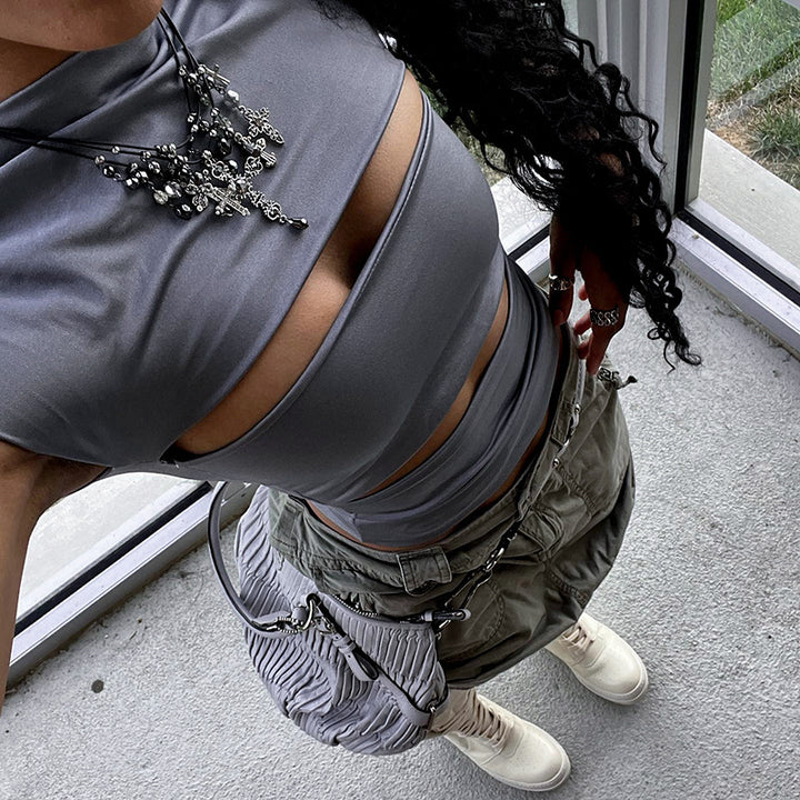 Dame Trendy Oversize-T-Shirt med Cut-Out-Design Stilla