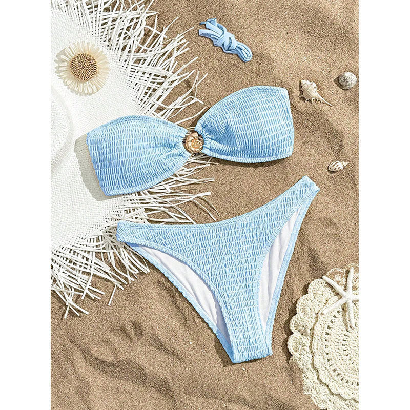 Dame bandeau bikini med raffineret flæsedesign Skovae