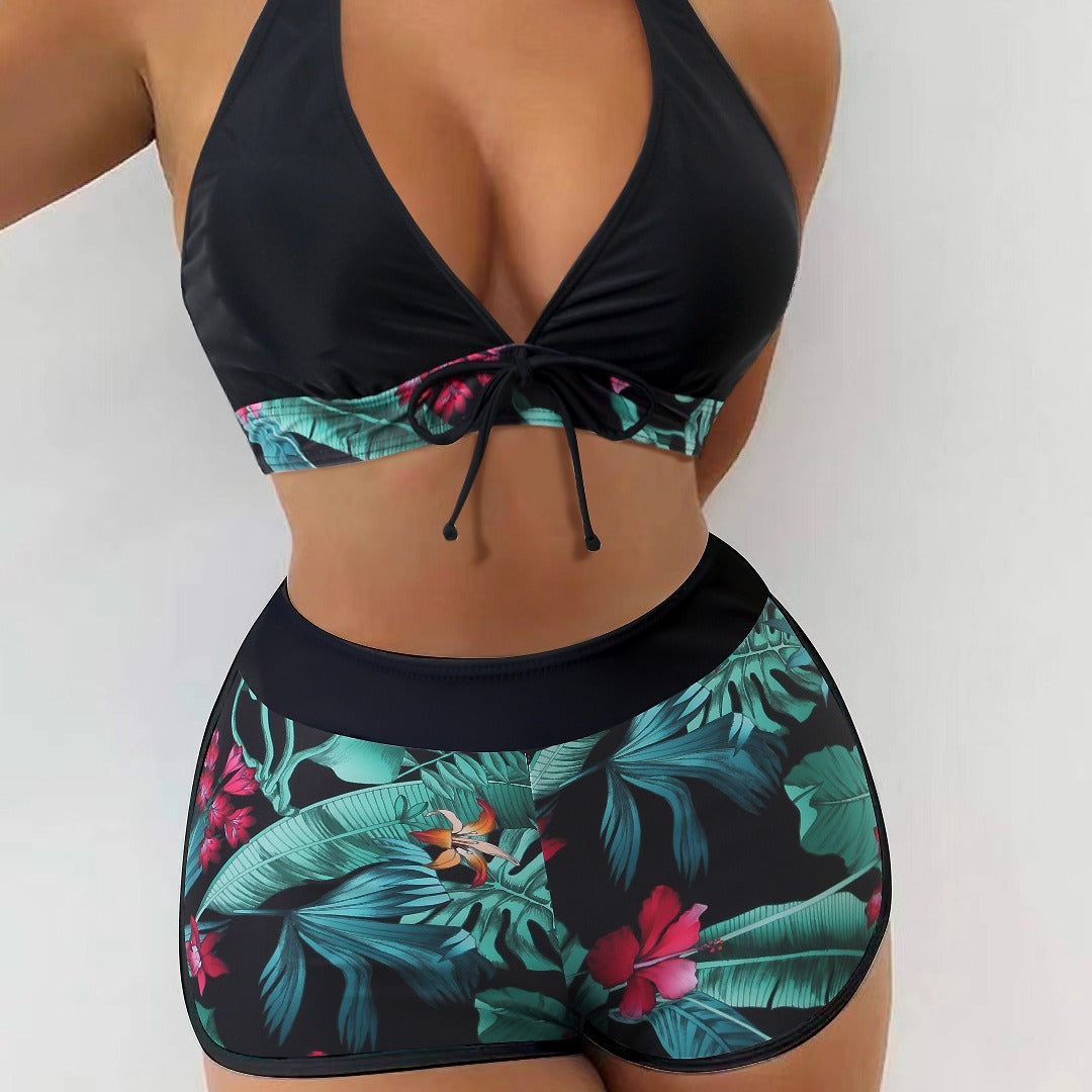 Dame bikini-sæt med detaljeret blomstermønster og justerbare stropper Stilla