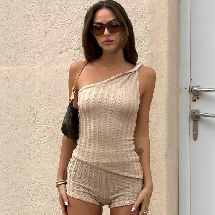 Dame Stilfuld One-Shoulder Jumpsuit med fin Rib-Struktur Skovae
