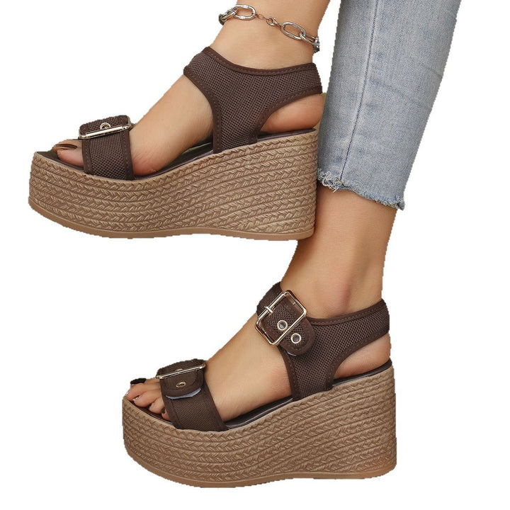 Dame nan Espadrille-Plateau-Sandalette med tekstilremme, store metalspenne og polstret komfortfodseng Skovae