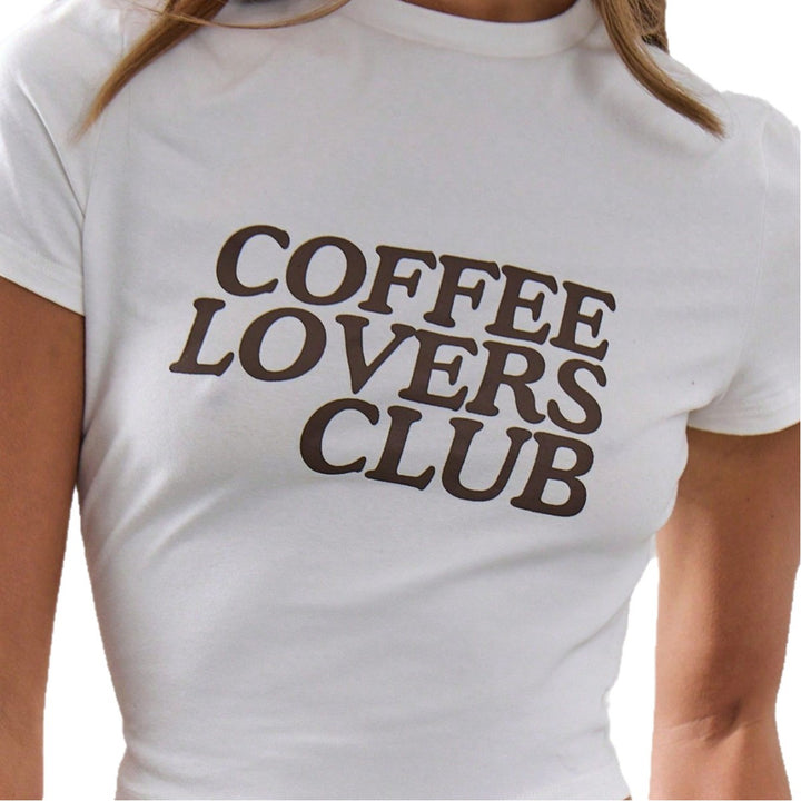 Dame Crop-T-Shirt med kreativ kaffekender-print Skovae