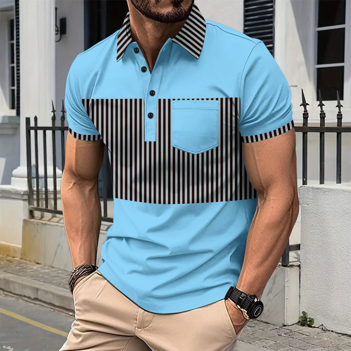 Herrer Poloshirt med moderne stribemønster og elegant brystlomme Stilla