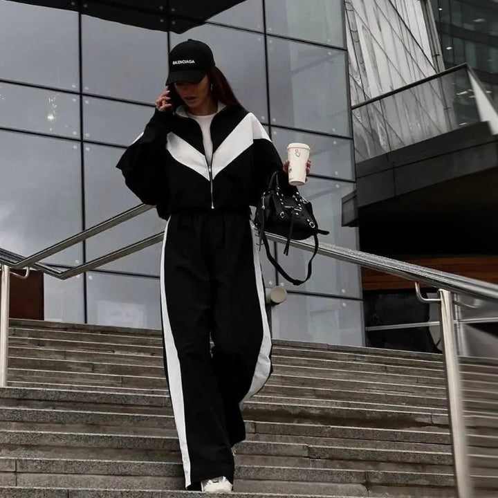 Dame mode fleece sæt med høj lukning lynlås og bred ben Stilla