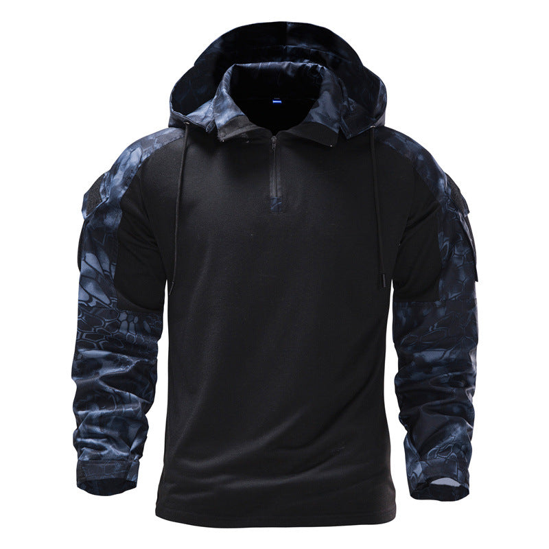 Herrer Taktisk Zip-Front Hoodie med Camouflage Ærmer Stilla