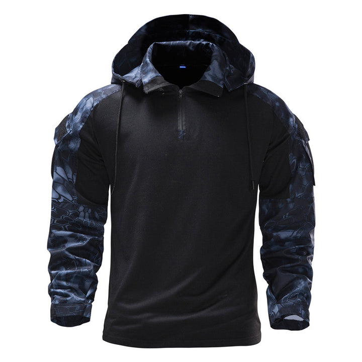 Herrer Taktisk Zip-Front Hoodie med Camouflage Ærmer Stilla