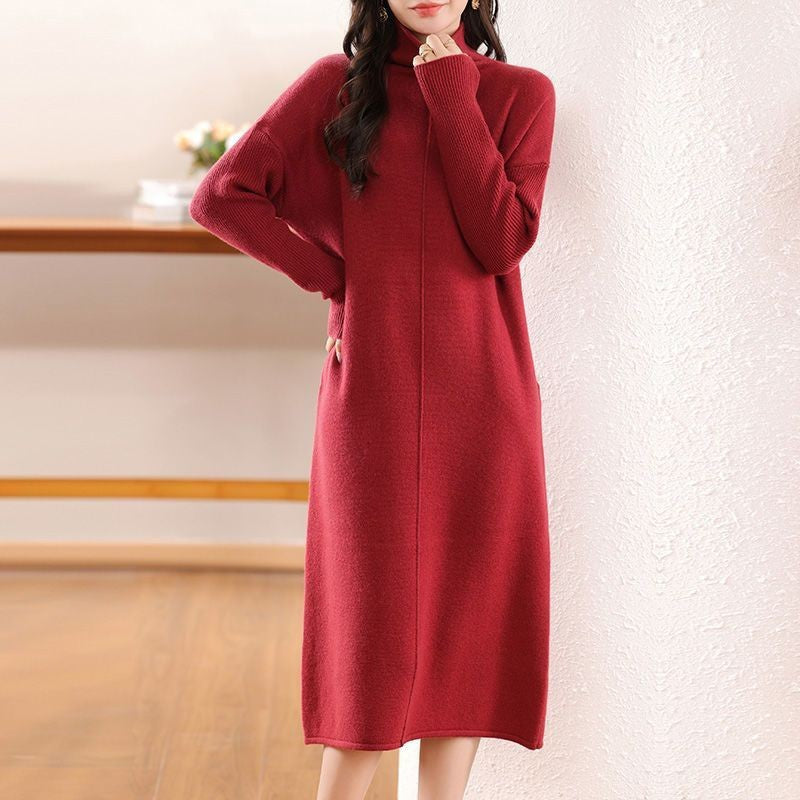 Kvinders strikkede kjole med høj krave Stilla