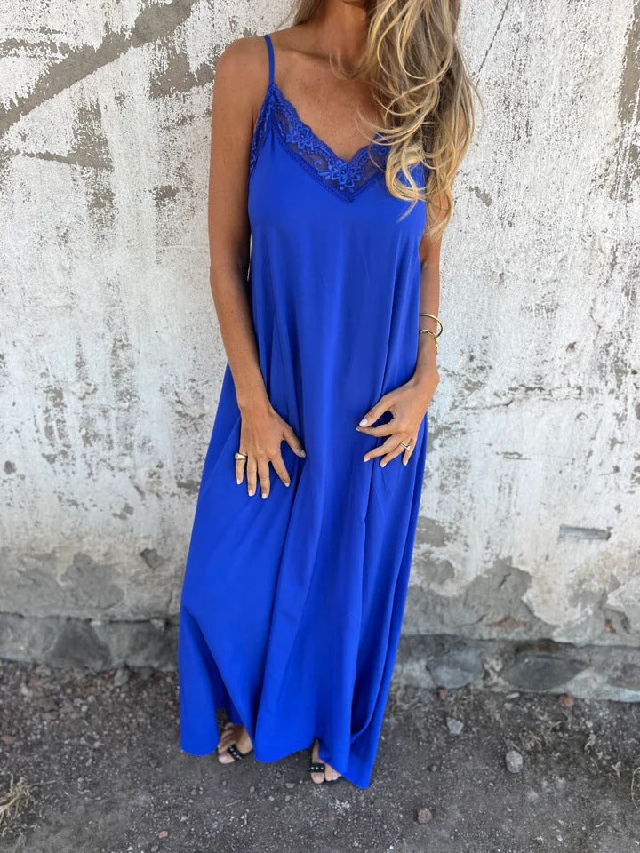 Femme Elegante Maxi Kjole med detaljerede Spidsaccentuer Stilla