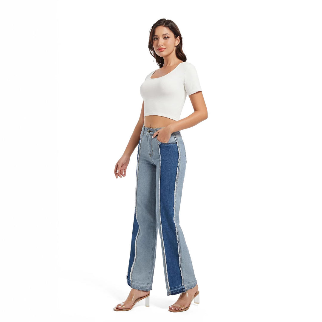 Dame Bredt skårne patchwork-jeans med høj talje og kontrasterende detaljer Stilla