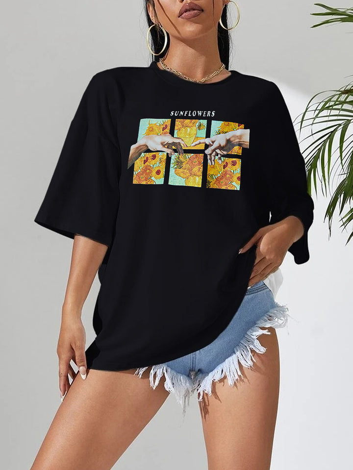 Damer Casual T-shirt med kreativ blomstermotiv Stilla