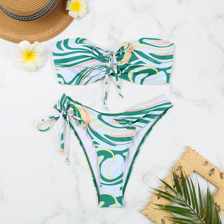 Dame Bandeau-bikini med blomsterdetaljer Stilla