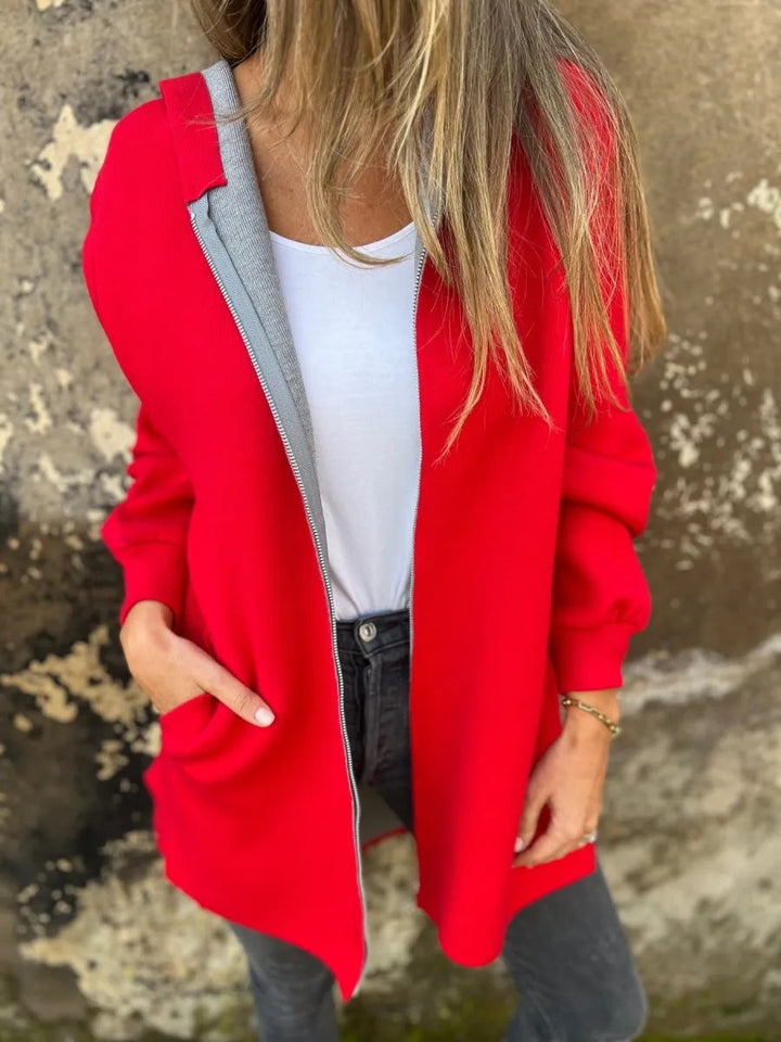 Stilla | Hoodie Relaxed Fit Lynlås Mellemlang med Lommer