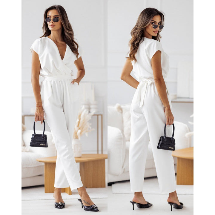Dame elegant Jumpsuit med indpakningslook og talje bælte Stilla