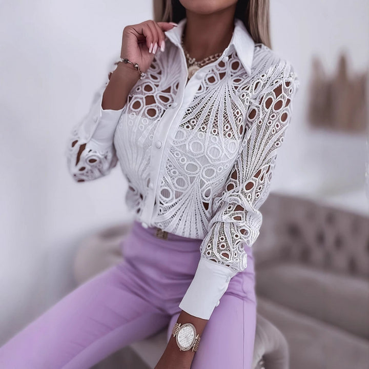 Dame elegant bluse med kunsthåndværk Stilla