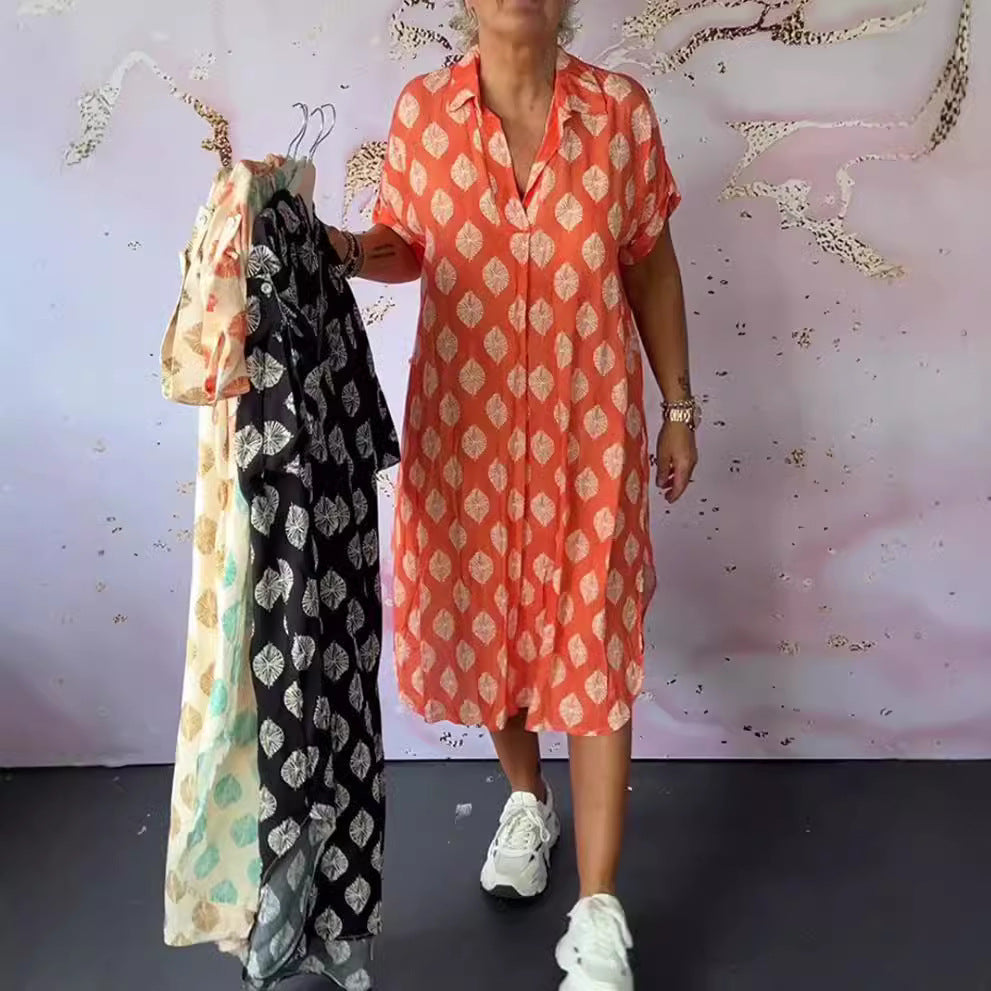 Dame Midikjole i en afslappet skjorte-stil med blomster mønster Stilla