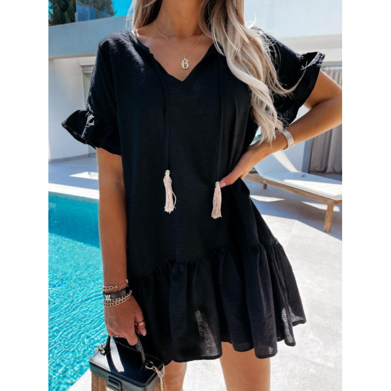 Dame Relaxed Fit Boheme Stil Kjole med Kvaster Snortræk Stilla