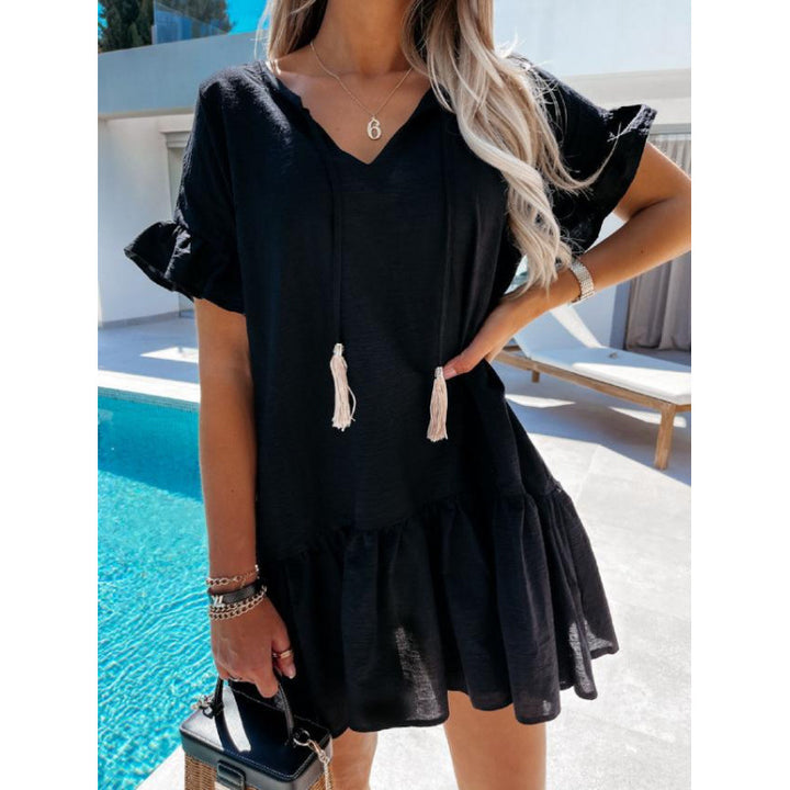 Dame Relaxed Fit Boheme Stil Kjole med Kvaster Snortræk Stilla