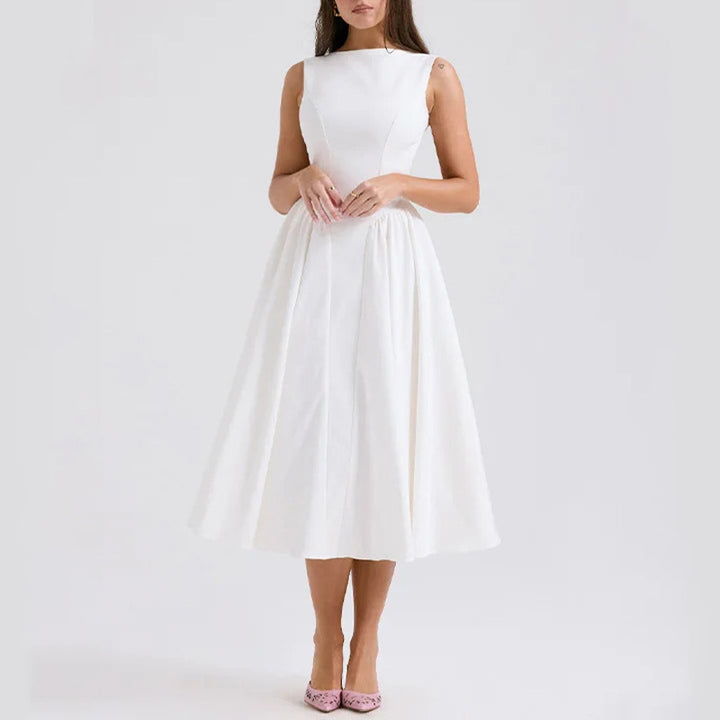 Damer Elegant Midi-kjole med tætsiddende overdel og svajende skørt Skovae