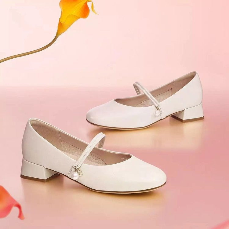 Dame Ballerinas med mode rem og elegant blokhæl Stilla