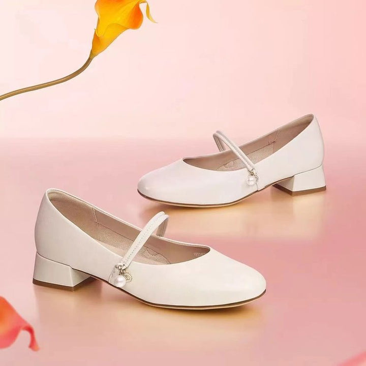 Dame Ballerinas med mode rem og elegant blokhæl Stilla