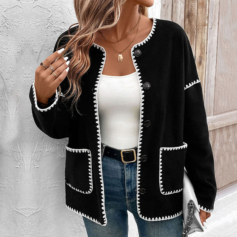 Dame afslappet oversized jakke med kontrastfarvet kant Stilla