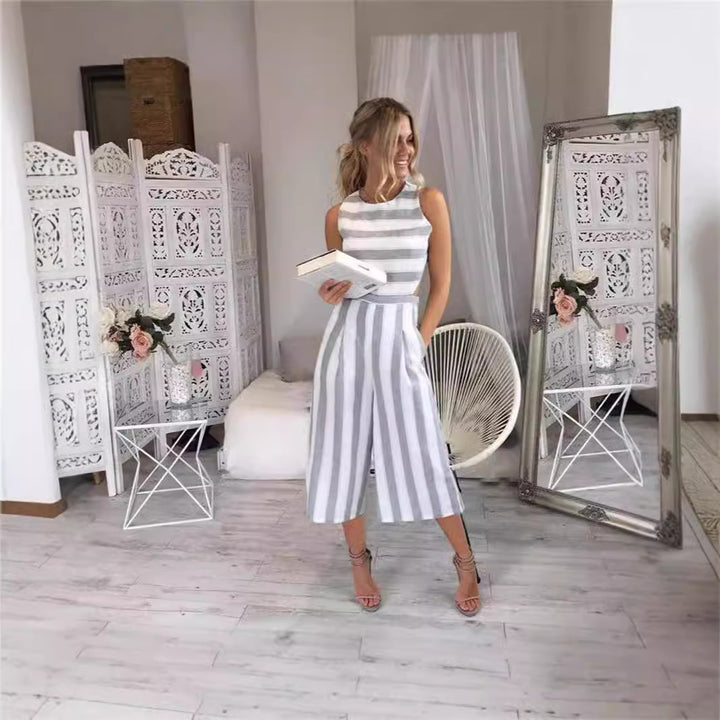 Dame jumpsuit med elegante striber og figursyet snit Skovae