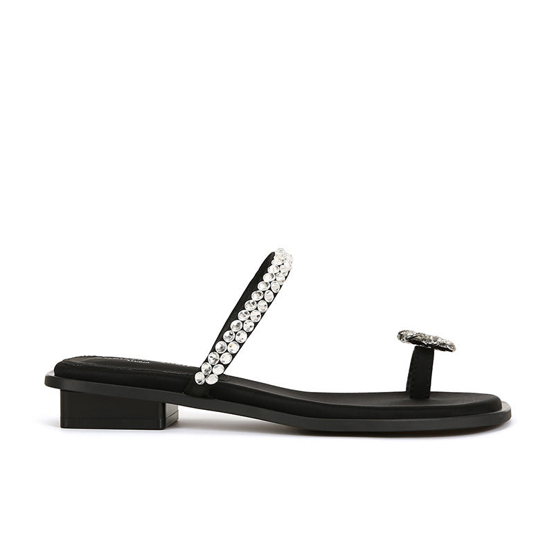 Dame Elegant med rhinsten dekoreret slide sandaler Stilla