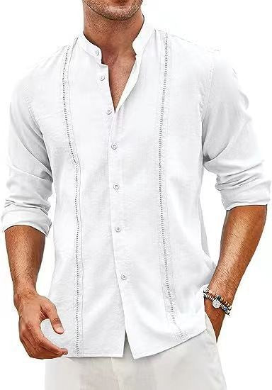 Herren linned shirt med moderne stående krave og elegant knapdesign Stilla