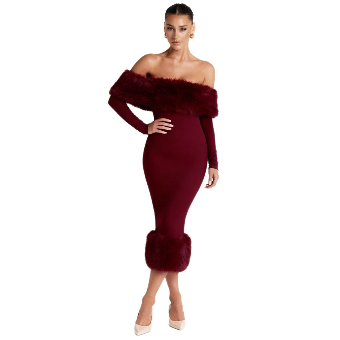 Kvinders Bodycon Kjole med Aftagelige Faux Fur Detaljer