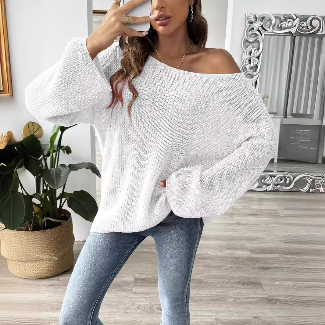 Dame afslappet strikket pullover med løs pasform og elegante ballonærmer Stilla
