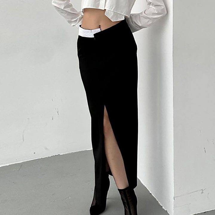 Dame maxiskirt med høj slids og elegant minimalistisk design Stilla