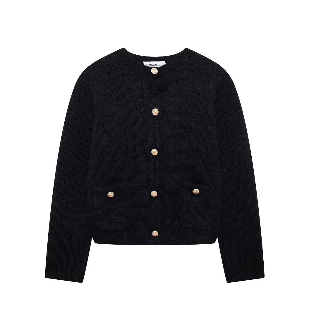 Dame struktureret Button-Up Cardigan med frontlommer Stilla