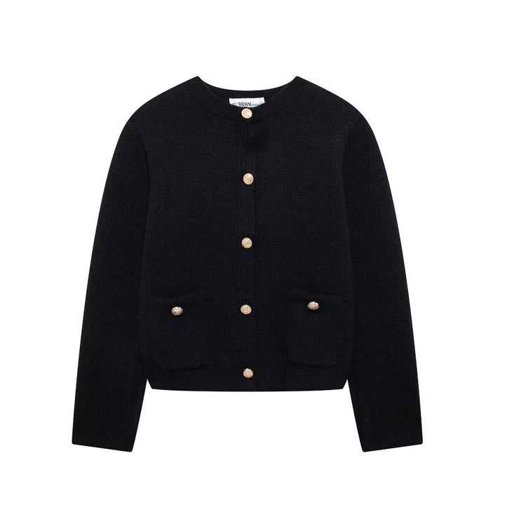 Dame struktureret Button-Up Cardigan med frontlommer Stilla