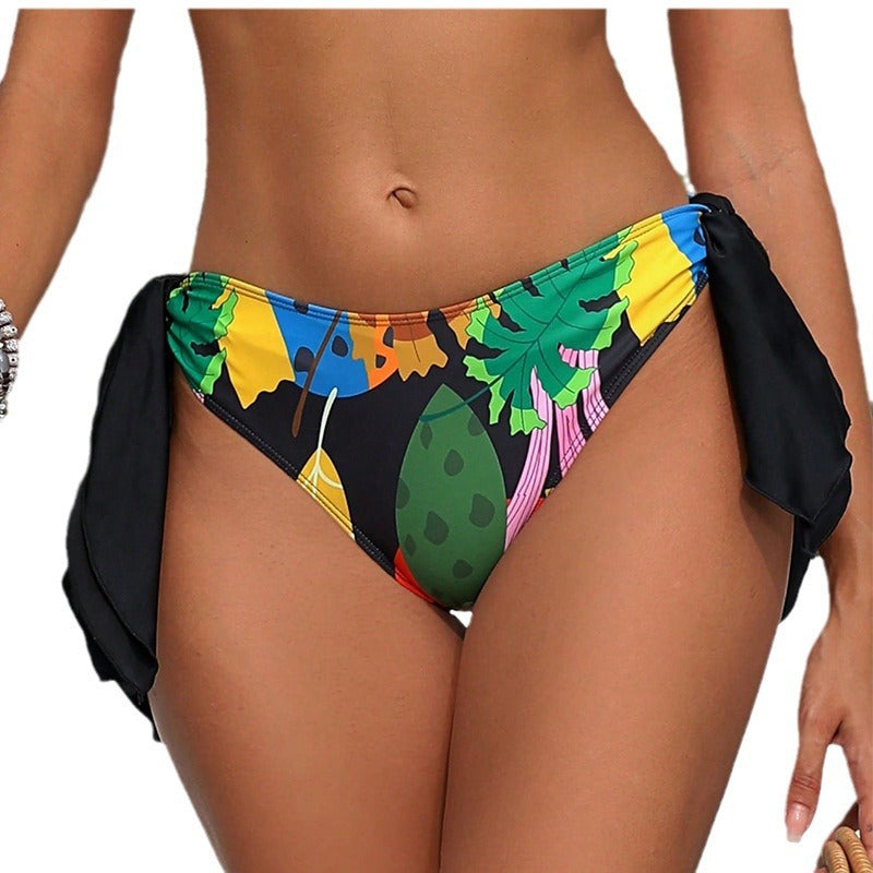 Dame højtaljet bikinibund med blomsterdesign og sidebindinger Skovae