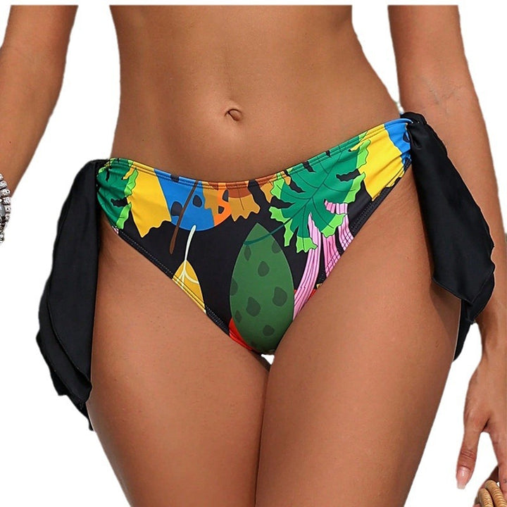 Dame højtaljet bikinibund med blomsterdesign og sidebindinger Skovae
